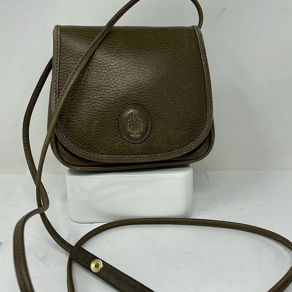 Mark Cross Vintage Mini Green Khaki Leather Crossbody Bag